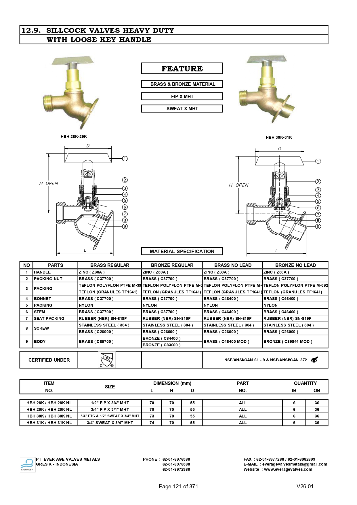 SILLCOCK VALVES HEAVY DUTY WITH LOOSE KEY HANDLE - HBH 28K -31K
